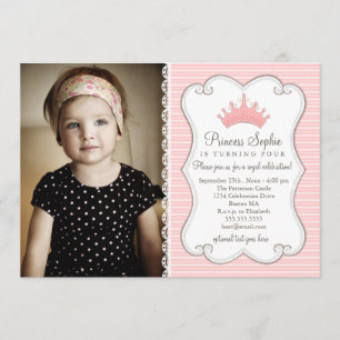 Princess Birthday Pink Crown Photo Invitation