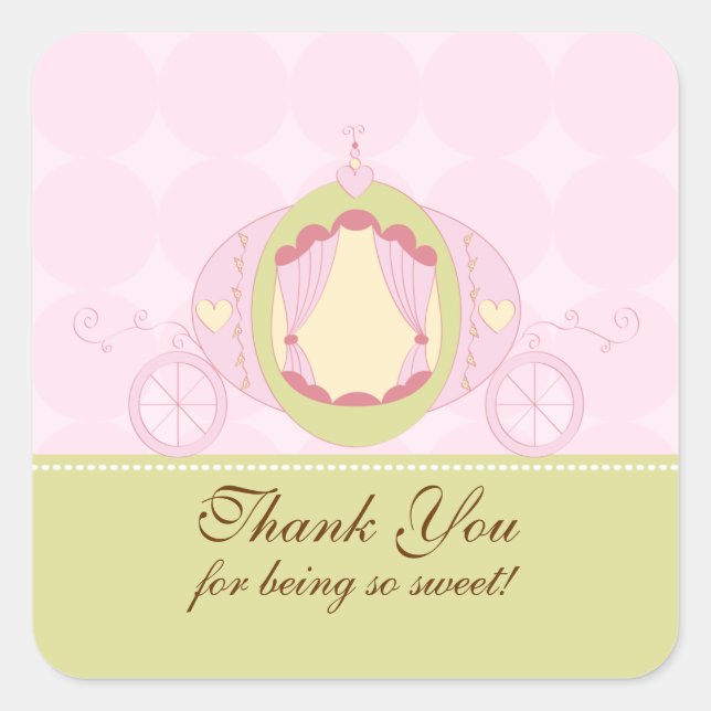 Princess Birthday Square Sticker Vielen Dank (Vorderseite)
