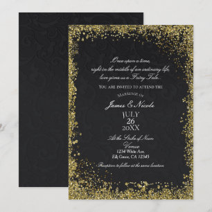 Princess Black Damask Elegantes Storybook Hochzeit Einladung