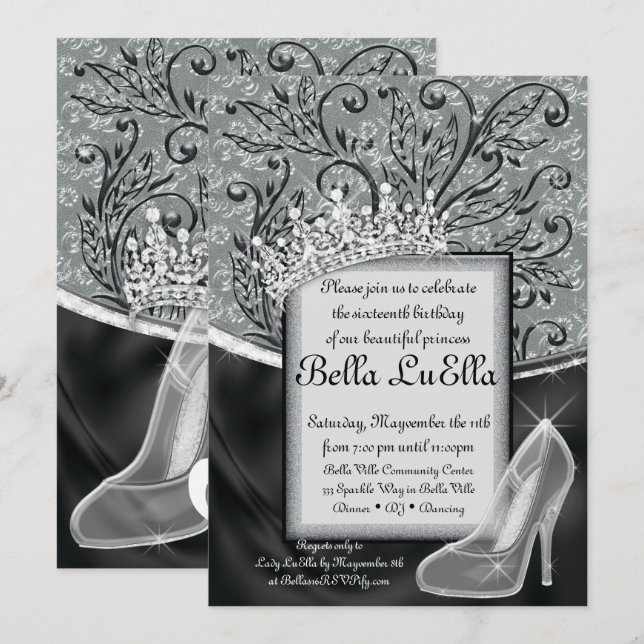 Princess Bling Diamond Party Einladungen (Vorne/Hinten)