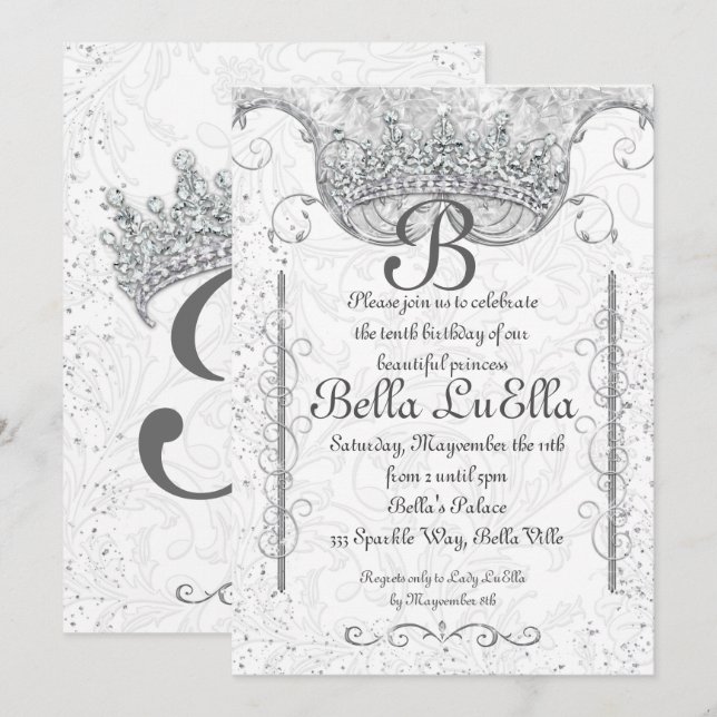 Princess Bling Diamond Party Einladungen (Vorne/Hinten)