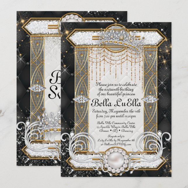 Princess Bling Diamond Party Einladungen (Vorne/Hinten)