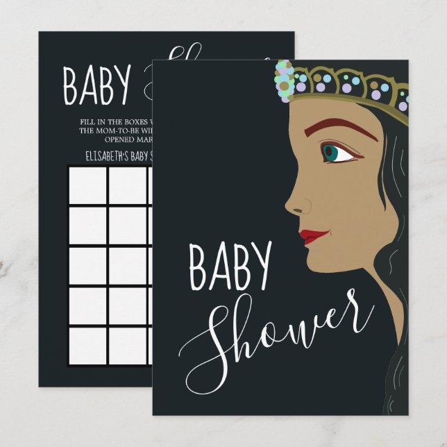 Princess Blue Baby Shower Bingo Einladung (Vorne/Hinten)