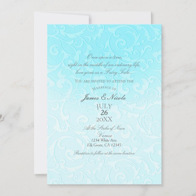 Princess Blue Elegant Storybook Swirl Wedding Einladung (Vorderseite)