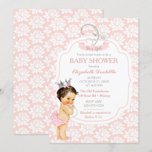 Princess Blush Pink & Silver Baby Girl Einladung