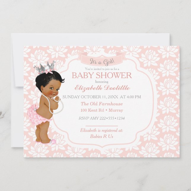 Princess Blush Pink & Silver Baby Girl Einladung (Vorderseite)