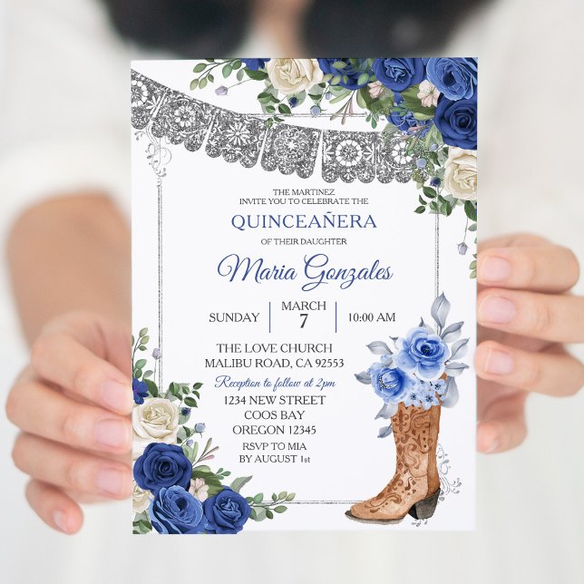 Princess Boot Silver Navy Quinceañera Invitation (Créateur téléchargé)