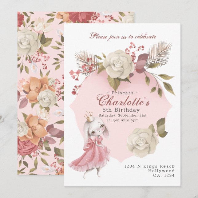 Princess Bunny Rabbit Personalisierte Geburtstagsp Einladung (Vorne/Hinten)