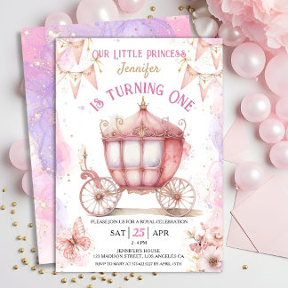 Princess Carriage 1. Geburtstag Party Girl Pink Einladung