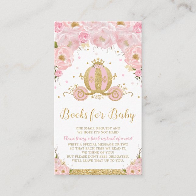 Princess Carriage Floral Baby Dusche bringen Buch Begleitkarte (Vorderseite)