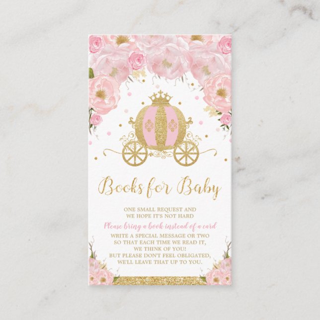 Princess Carriage Floral Baby Dusche bringen Buch Begleitkarte (Vorderseite)