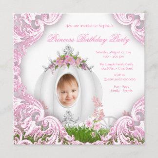 Princess Carriage Foto Birthday Party White Einladung