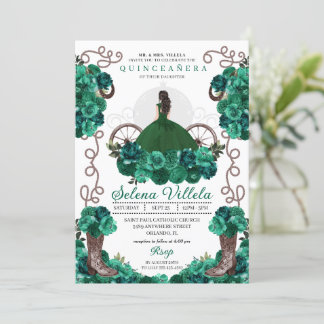 Princess Carriage Green Western Quinceañera Einladung