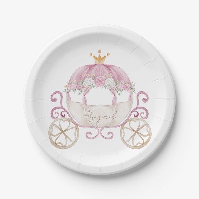 Princess Carriage Personalisiert Baby Dusche Pappteller (Vorderseite)