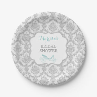 Princess Carriage Storybook Aqua Damask Fairytale Pappteller
