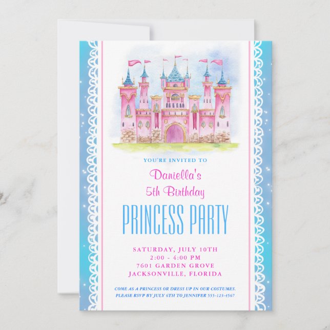 Princess Castle Birthday Einladung Blue (Vorderseite)