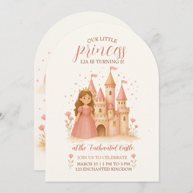 Princess Castle Birthday Invitation  (Devant / Derrière)