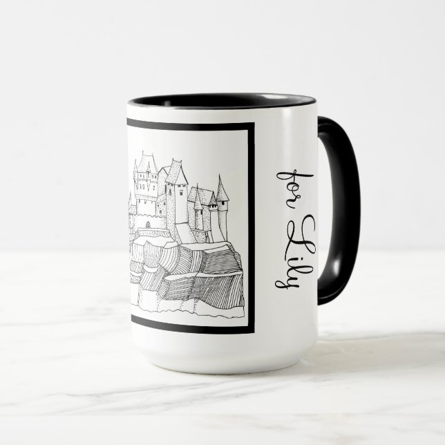 Princess Castle Black and White Ringer 15oz Tasse (VorderseiteRechts)