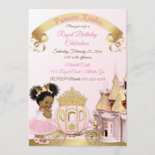 Princess Castle Carriage Pink Gold Girl Foto Einladung