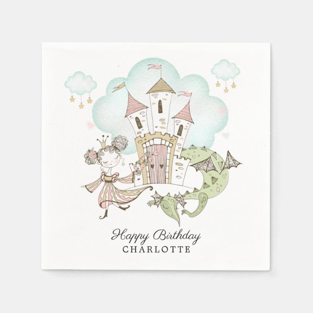Princess Castle Dragon Girl's Birthday Party Serviette (Vorderseite)
