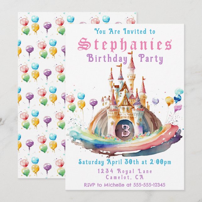 Princess Castle Geburtstagsparty Einladung (Vorne/Hinten)