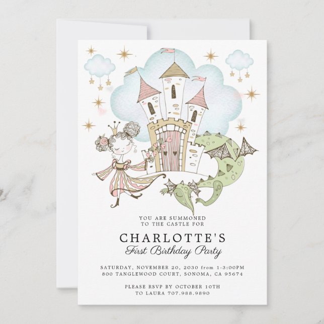 Princess Castle Girl's 1st Birthday Invitation (Devant)
