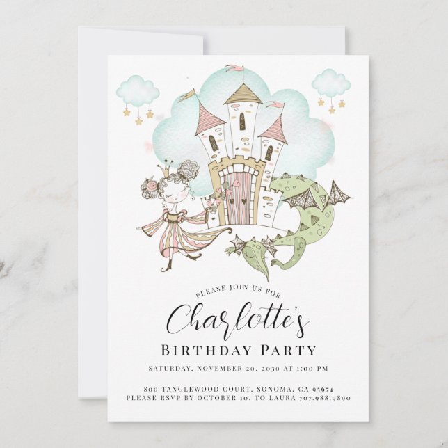 Princess Castle Girl's Birthday Party Einladung (Vorderseite)