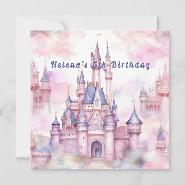 Princess Castle Pink Lila Geburtstag Einladung (Vorderseite)