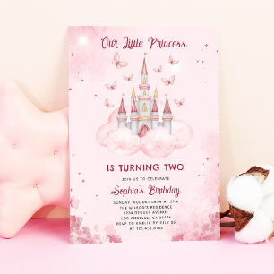 Princess Castle   Pink Watercolor Girl Birthday Einladung
