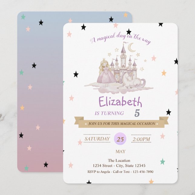 Princess Castle Pony Einladung zum Geburtstag (Vorne/Hinten)