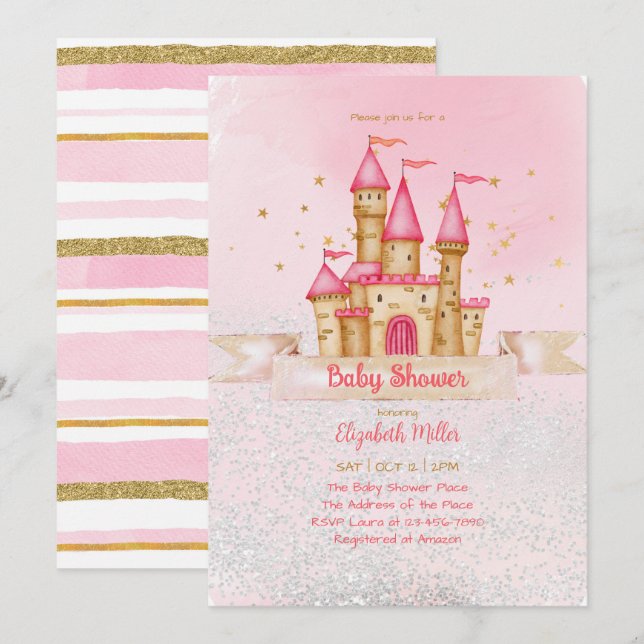 Princess Castle Thème Baby Girl Douche Invitation (Devant / Derrière)