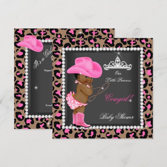 Princess Cowgirl Babydusche Pink Brown Ethnic Einladung (Vorne/Hinten)