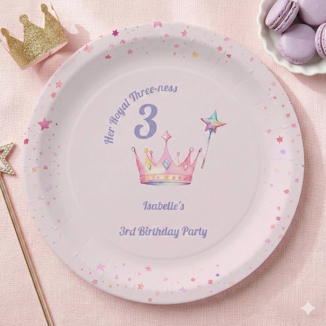 Princess Crown 3rd Birthday Royal Threeness Pappteller (Von Creator hochgeladen)