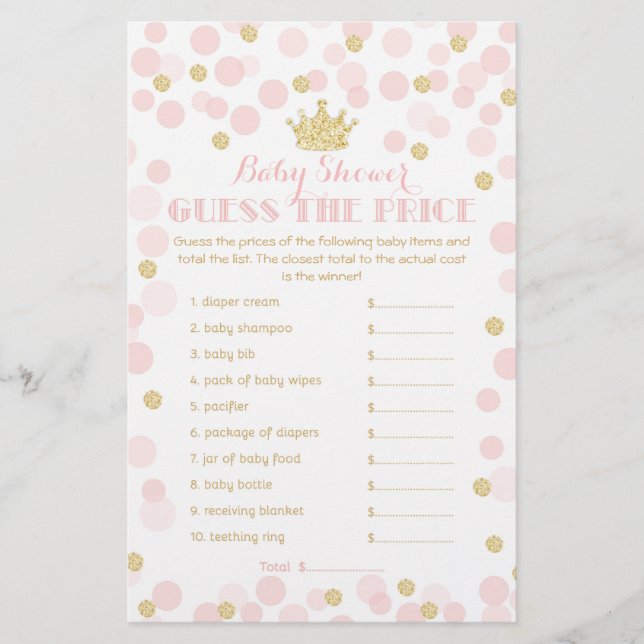 Princess Crown Baby Dusche Preis Spiel pink & gold Flyer (Vorne)