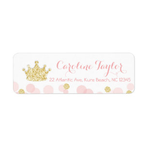 Princess Crown Baby Showadresse Etikett Rosa Gold