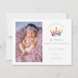 Princess Crown Girl Pink Foto Geburtsankündigung Ankündigung