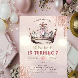 Princess Crown Glitzer Tropfens Bokeh Birthday Einladung