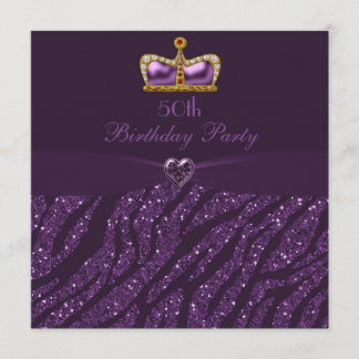 Princess Crown Heart & Zebra Glitzer 50. Geburtsta Einladung
