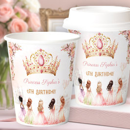 Princess Crown Pink Gold Floral Girl Geburtstag Pappbecher