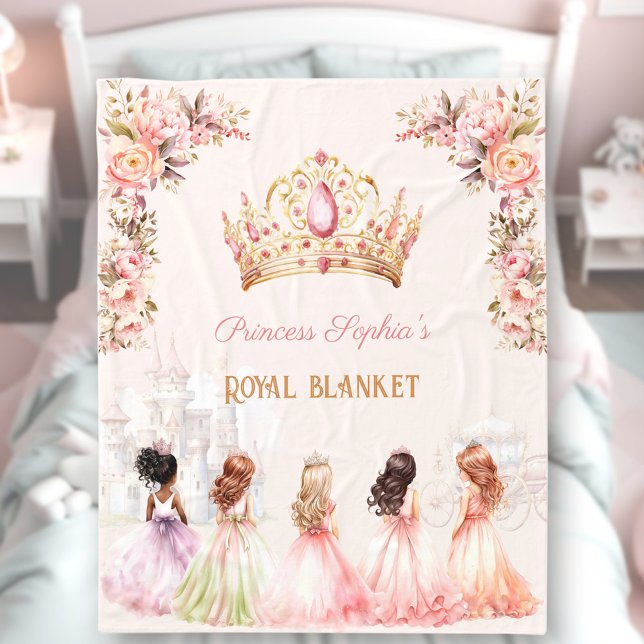 Princess Crown Pink Gold Floral Girl Name Fleecedecke (Princess Crown Pink Gold Floral Girl Name Fleece Blanket)