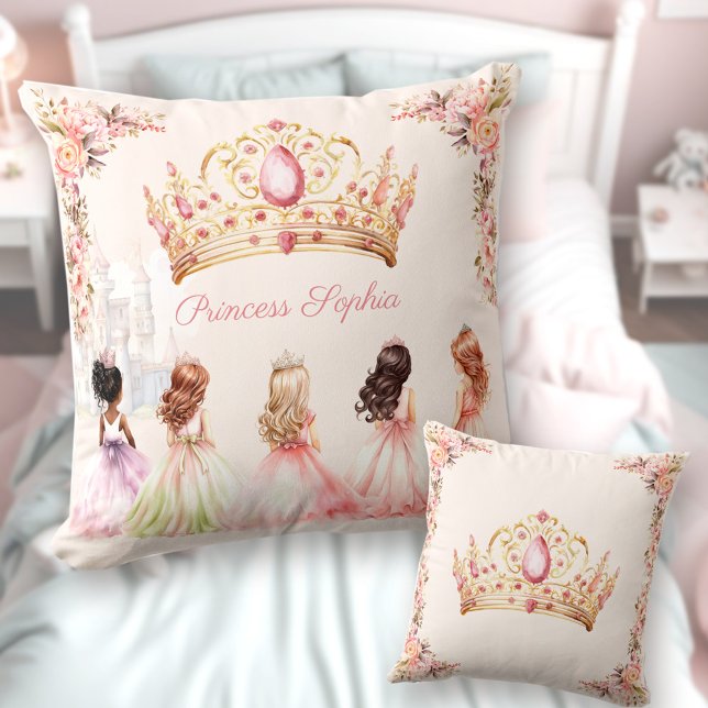 Princess Crown Pink Gold Floral Girl Name Kissen (Princess Crown Pink Gold Floral Girl Name Throw Pillow)