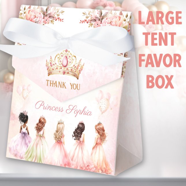 Princess Crown Pink Gold Girl Birthday Large Tent Geschenkschachtel (Princess large favor boxes. You can choose from 3 sizes of these tent favor boxes.)