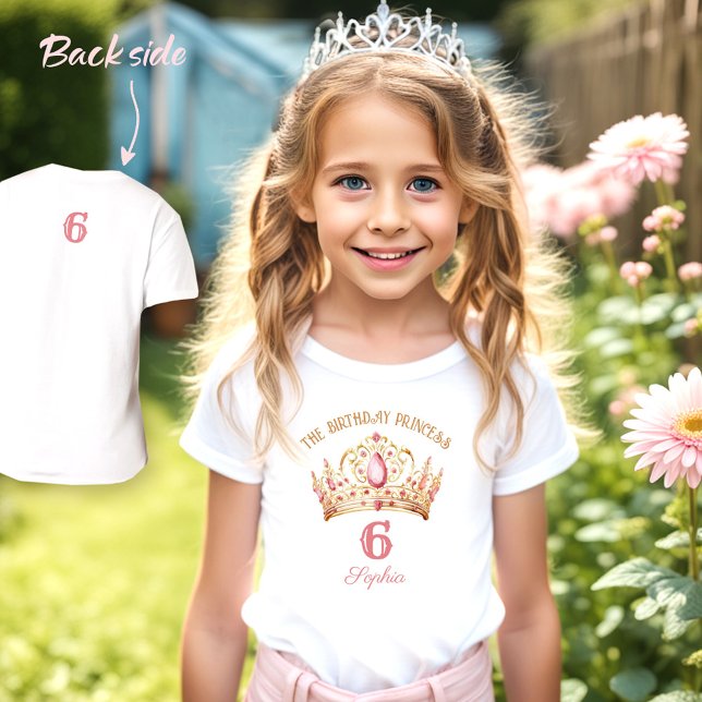 Princess Crown Pink Gold Girl Geburtsname T-Shirt (Princess Crown Girl Birthday T-Shirt)