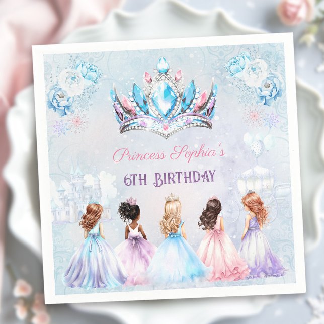 Princess Crown Pink Lila Winter Girl Geburtstag Serviette (Princess Crown Pink Purple Winter Girl Birthday Napkins)