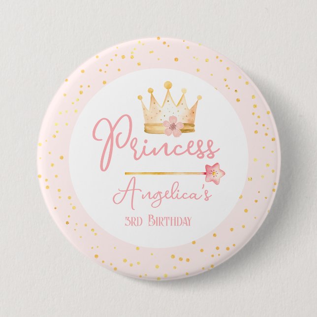 Princess Crown Pink Little Girl Birthday Button (Vorderseite)