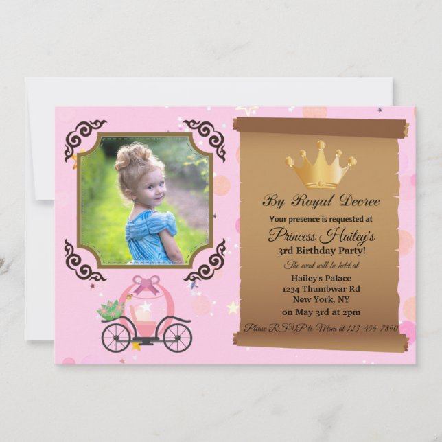 Princess Crown Pink Photo Invitation Anniversaire (Devant)
