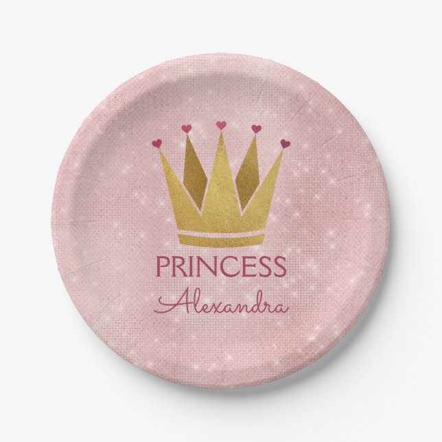 Princess Crown Rose Gold Blush Pink Sparkone Pappteller (Vorderseite)