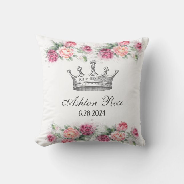 Princess Crown Rose Personalisiertes Kinderpilz Kissen (Vorderseite)