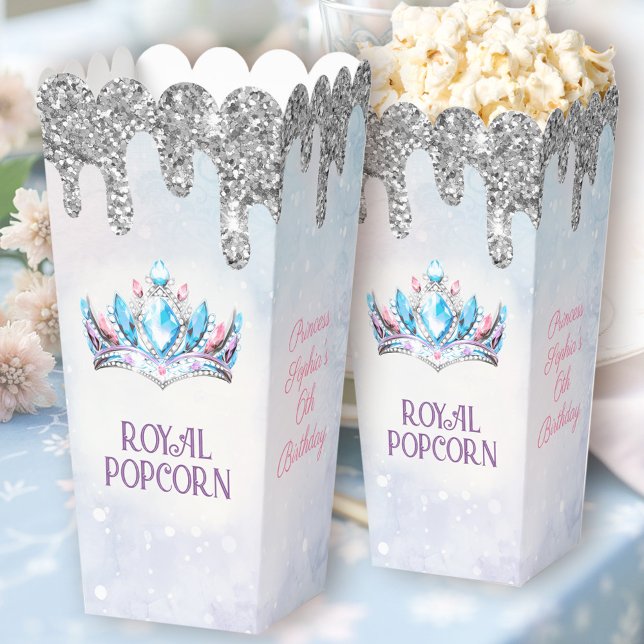 Princess Crown Silver Glitzer Birthday Popcorn Geschenkschachtel (Princess Crown Silver Glitter Birthday Popcorn Favor Boxes)