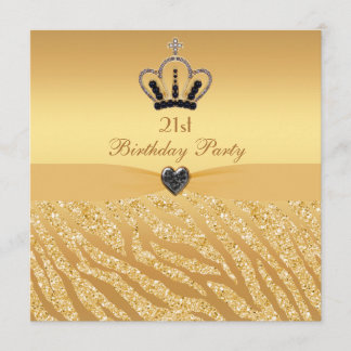 Princess Crown & Zebra Glitzer Print 21. Geburtsta Einladung